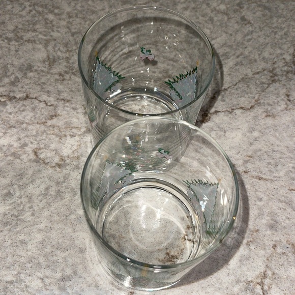 2 Vintage Christmas Tree Glass Low Ball Eggnog Drinking Glasses Textured Xmas - Picture 5 of 8